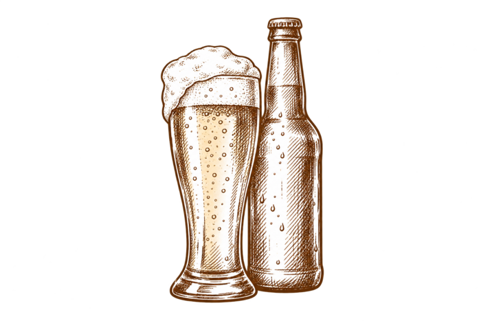 Gezeichnetes Bierglas mit Flasche