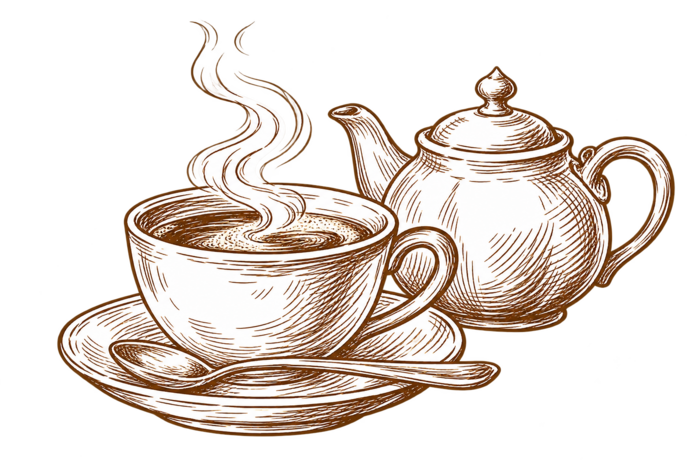 Gezeichnete Kaffeetasse mit Teekanne
