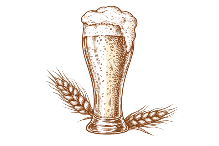 Gezeichnetes Weißbierglas mit Weizenähren